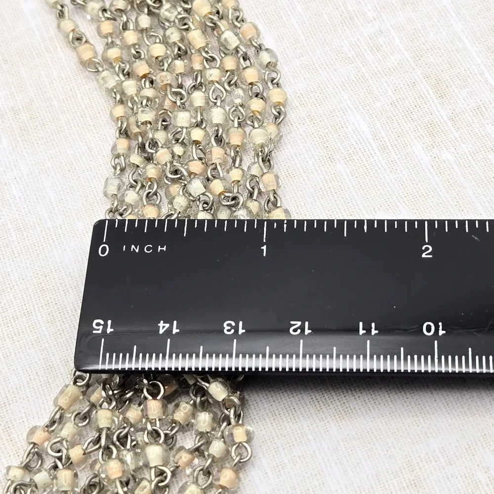 Vintage Handmade Silver Tone Multi Strand Necklace Cream‎ Clear Glass Seed Bead
